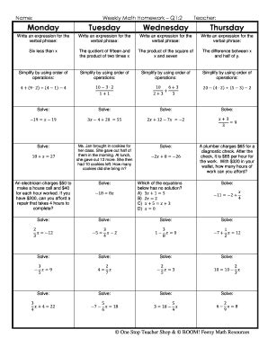 Weekly Math Review Q1 2 - Fill and Sign Printable Template Online