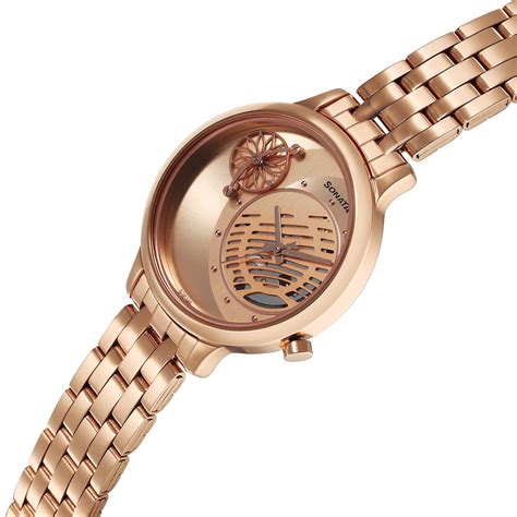 Buy Online Sonata Unveil Quartz Analog Rose Gold Dial Metal Strap Watch ...