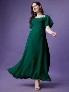 Jash Creation Women Fit and Flare Dark Green Maxi/Full Length Dress ...