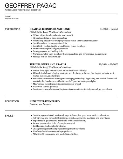 Healthcare Consultant Resume Samples | Velvet Jobs