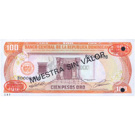 DOMINICAN REP., 100 PESOS ORO 1991 P-136s UNC - SPECIMEN – Stampboxx