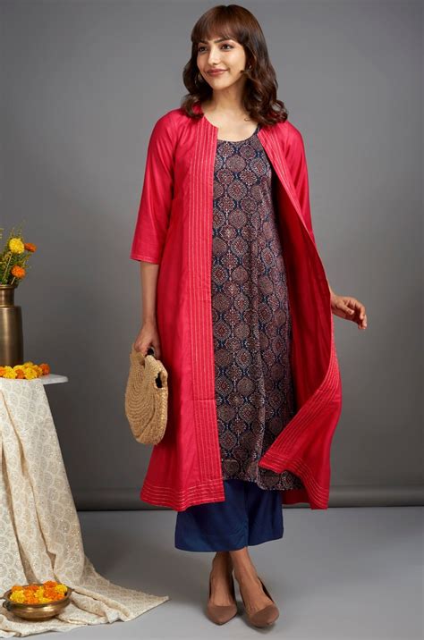 Buy fierce pink viscose silk long jacket for woman - maati crafts