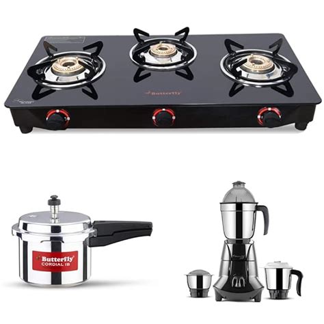 Buy Butterfly Smart Glass 3 Burner Gas Stove, Black, Manual & Cordial ...