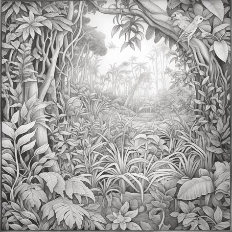 Premium Photo | A drawing of a jungle scene with a bird in the middle ...