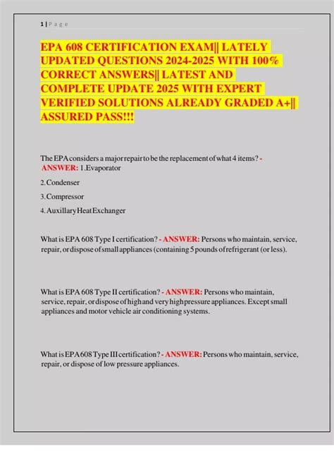 EPA 608 CERTIFICATION EXAM|| LATELY UPDATED QUESTIONS WITH 100% CORRECT ...