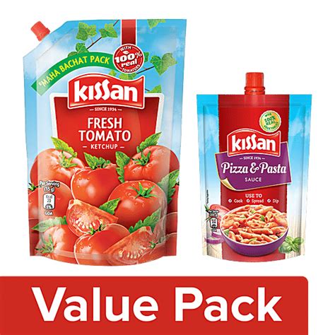 Buy Kissan Fresh Tomato Ketchup 950 gm Pouch + Sauce - Pizza & Pasta ...