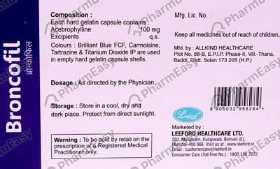 Broncofil 100 MG Capsule (10): Uses, Side Effects, Price & Dosage ...