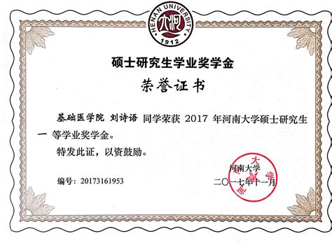 刘诗语研究生期间所获荣誉 -河南省核蛋白基因调控国际联合实验室