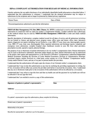 HIPAA Compliant Authorization for Release of Medical Information - Fill ...
