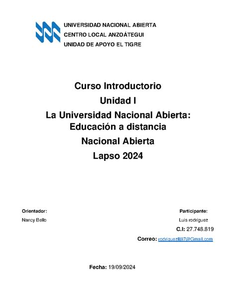 Unidad 1 La universidad Nacional Abierta Educacion a distancia ...