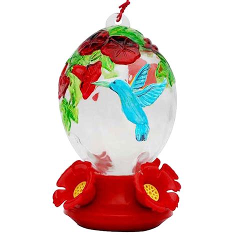 Hand Painted Embossed Glass Hummingbird Feeder, 26oz | At Home