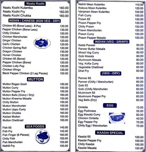 Menu at Sri Madhavan Mess, Chennai, Vivekananda Main Road