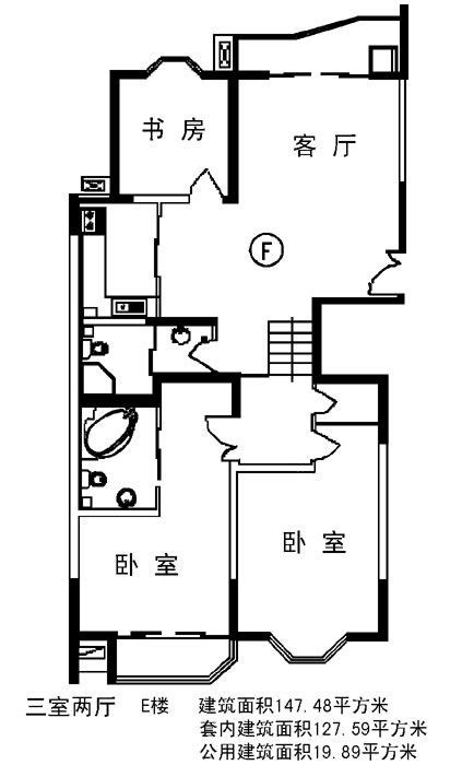 147.48平方米三室两厅经典型住户建筑设计cad图_三居室_土木在线
