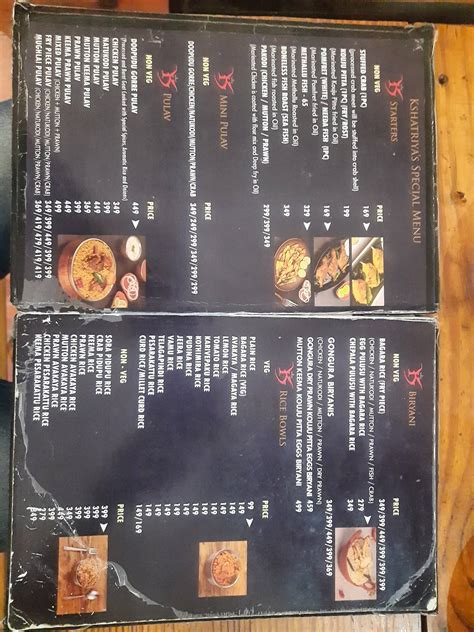Menu at Kshatriya Foods, Hyderabad, Door 174/8