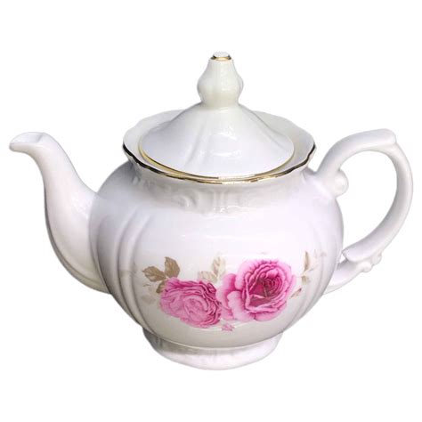 Porcelain Serving Teapot in White with Floral Motif Rosaline - ShopiPersia