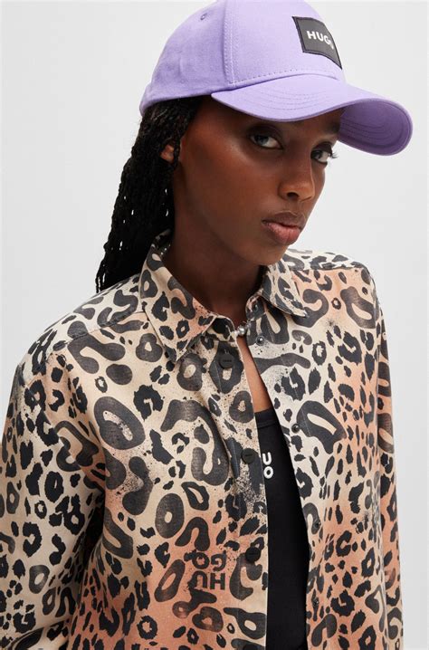 HUGO - Oversized-fit blouse in leopard-print twill - Patterned