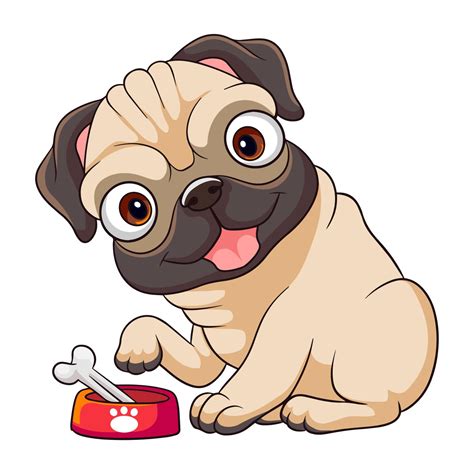 Cute cartoon pug dog eating bone isolated on white background 13076932 ...