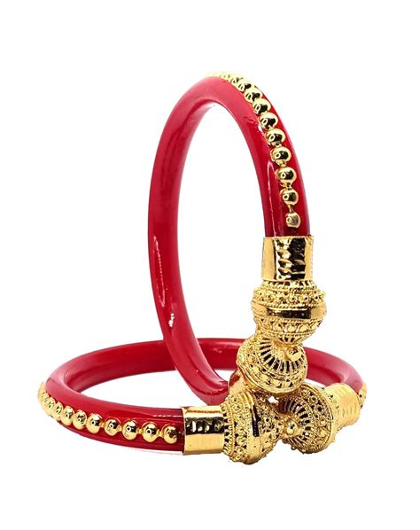Buy Gold Plated Acrylic Shakha Pola Bangle Set for Women (Red & White ...