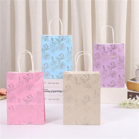 SATYAM KRAFT 4 Pcs Golden Boarder Floral Print Gift Bags with Handle ...