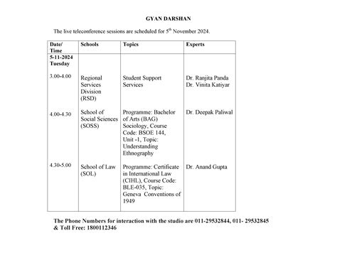 IGNOU-RC-Srinagar - News & Events - Latest - Live Gyan Darshan Schedules
