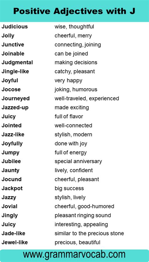 Adjectives: J Words to Describe Someone - GrammarVocab