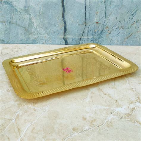 Rectangular Shape Brass Tray, Hammered design Brass Serving Tray – Ashtok