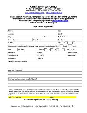 NV Kalish Wellness Center New Client Paperwork - Fill and Sign ...
