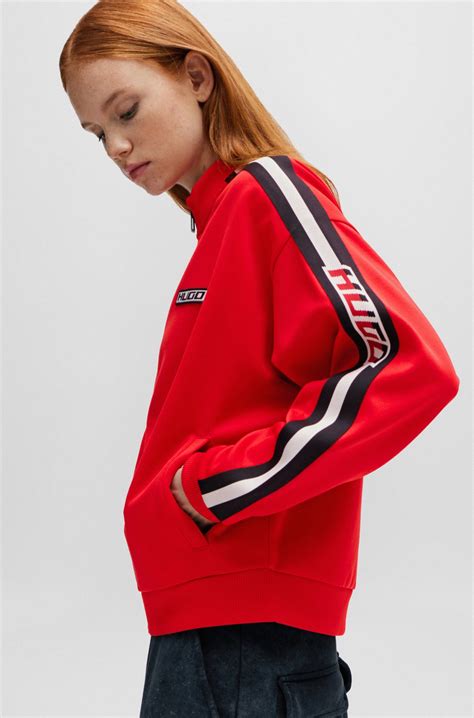 HUGO - Racing-inspired jacket with striped logo tape - light pink