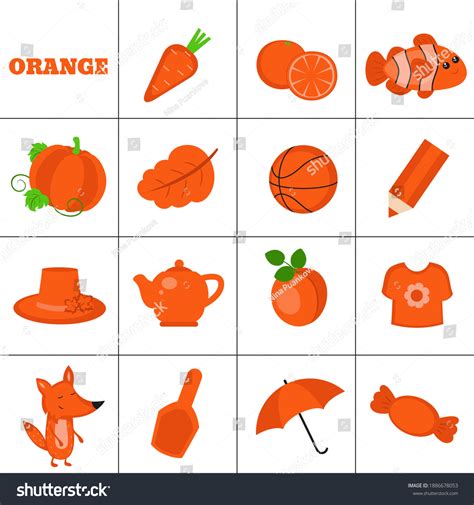 Vektor Stok Learn Color Orange Objects Education Set (Tanpa Royalti ...