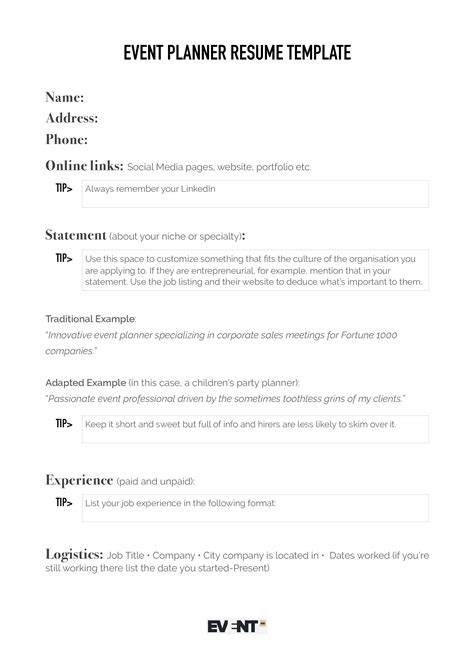 Free Event Planner Resume Templates
