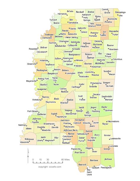 Mississippi County Map & County Seats (All 82 Counties) | CCCarto