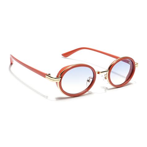 Oval Sunglasses (Light Blue & Clear Lens | Golden & Orange Frame - MG6