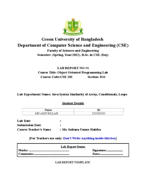 Image result for Programming Lab Report Format