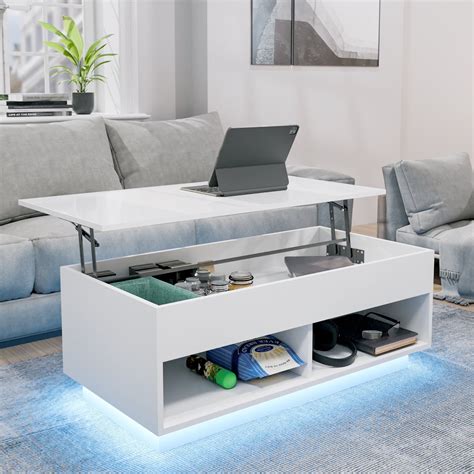 Modern Lift Top Coffee Table with Hidden Compartment LED Coffee Table ...