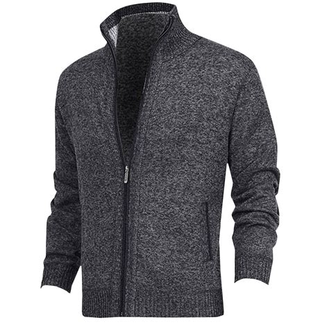 Dovford Men's Full Zip Cardigan Sweater Casual Cable Knitted Stand ...