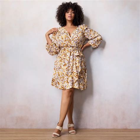 Plus Size LC Lauren Conrad Long Sleeve Ruffle Wrap Dress