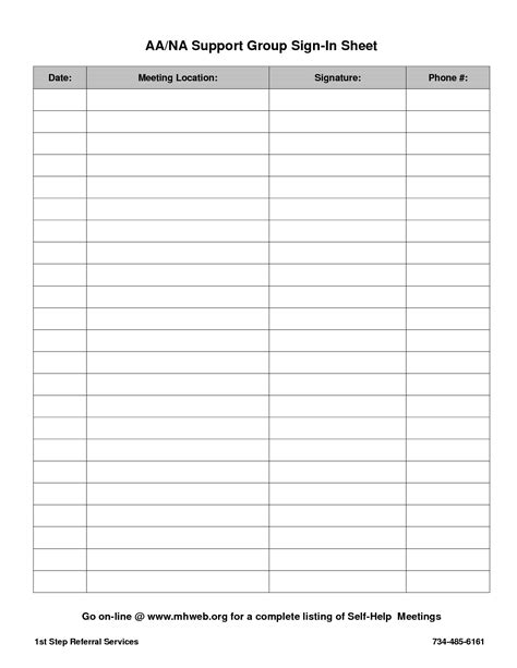 Free Printable Aa Sign In Sheets - PRINTABLE TEMPLATES