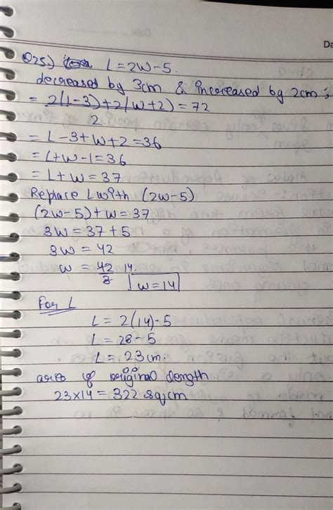 A rectangle 's length is 5 cm less than twice its breadth if the length ...