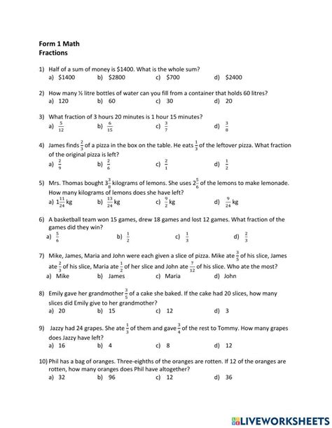 Form 1 Math Worksheets 的图像结果