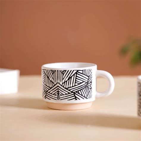Stackable Premium Ceramic Cups With Stand - Set of 4 | Nestasia