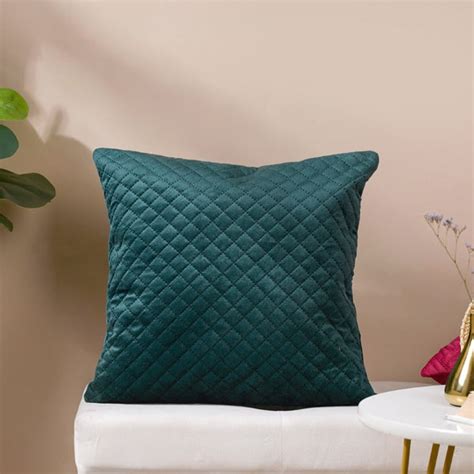 Beryl Green Quilted Velvet Cushion Cover 16 x 16 Inch
