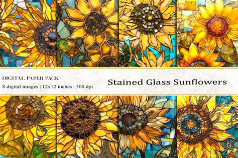 Sunflowers Stained Glass Digital Papers Graphic by BonaDesigns ...