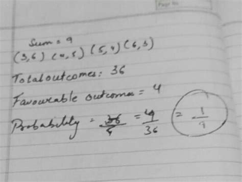 What is the probability of getting a sum of 9 if two dice are thrown ...