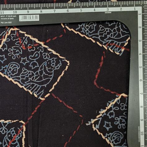 Pure Cotton Ajrak Black With Blue And Red Photo Frames Design Hand Blo ...