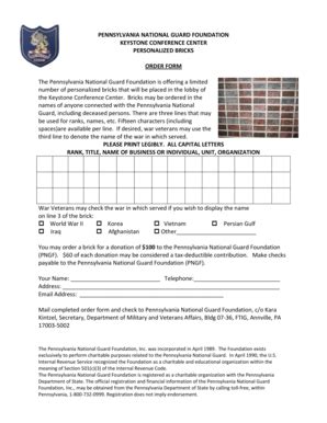 Fillable Online The order form. - Pennsylvania National Guard ...