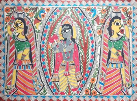 Buy Krishna and Gopi’s, Madhubani Painting by Priti Karn - MeMeraki