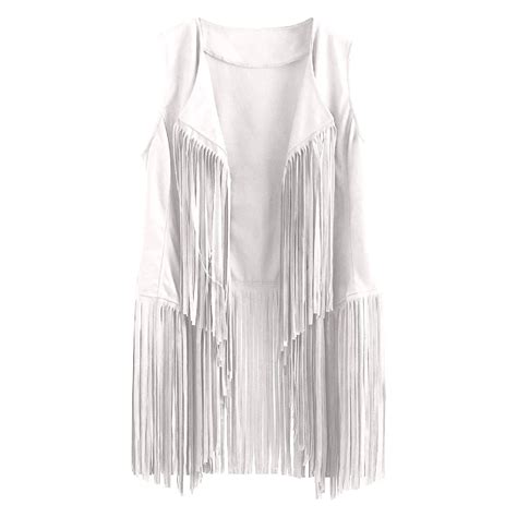 tuduoms Womens Vintage Western Fringe Vest Tops Classic Suede Leather ...