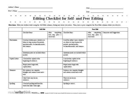 Editing Checklist For Self-And Peer Editing | PDF | Punctuation | Notation