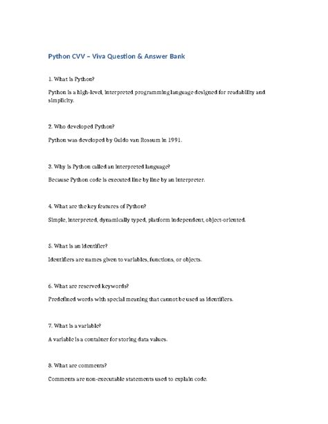 Python CVV Viva Q&A Notes: Key Concepts and Definitions - Studocu