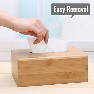 MEXONIC Bamboo Cover Plastic Tissue Box Holder Tissue Paper Holder Box ...